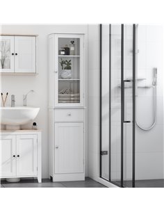 Kleankin Free Standing Slim Bathroom Storage Cabinet with 3-tier Shelf, Drawer, Door, White 2