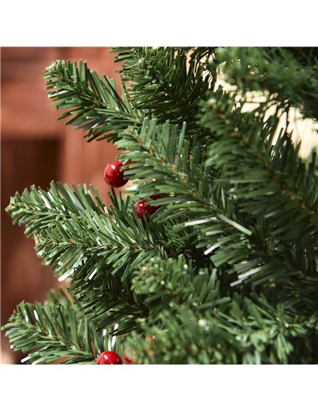 HOMCOM 6FT Prelit Artificial Pencil Christmas Tree with Warm White LED Light, Red Berry, Holiday Home Xmas Decoration, Green - pic 211398 | FastDaddyshop