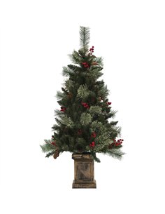 HOMCOM 1.2m/4ft Artificial Christmas Tree with 100 Warm White LED Lights and 8 Modes, Small Xmas Tree with Red Berries, Pine Con