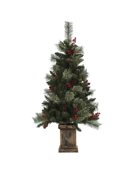 HOMCOM 1.2m/4ft Artificial Christmas Tree with 100 Warm White LED Lights and 8 Modes, Small Xmas Tree with Red Berries, Pine Con - pic 211399 | FastDaddyshop