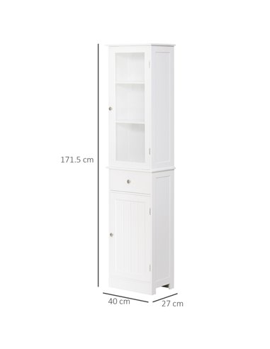 Kleankin Free Standing Slim Bathroom Storage Cabinet with 3-tier Shelf, Drawer, Door, White