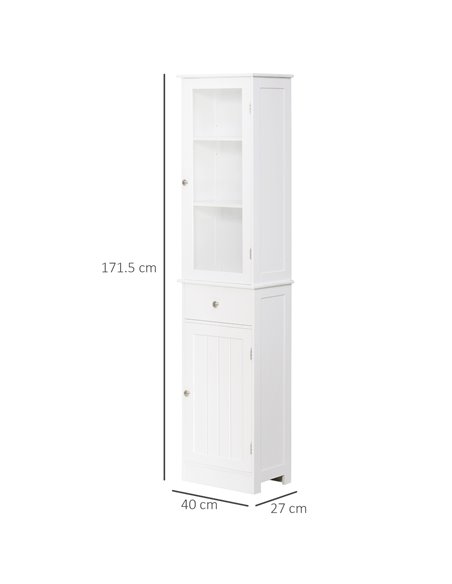 Kleankin Free Standing Slim Bathroom Storage Cabinet with 3-tier Shelf, Drawer, Door, White - pic 21140 | FastDaddyshop
