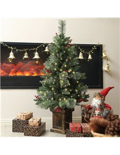 HOMCOM 1.2m/4ft Artificial Christmas Tree with 100 Warm White LED Lights and 8 Modes, Small Xmas Tree with Red Berries, Pine Con 2