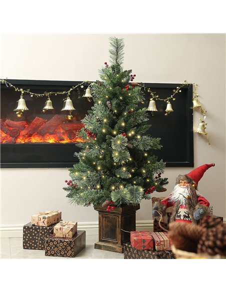 HOMCOM 1.2m/4ft Artificial Christmas Tree with 100 Warm White LED Lights and 8 Modes, Small Xmas Tree with Red Berries, Pine Con - pic 211400 | FastDaddyshop