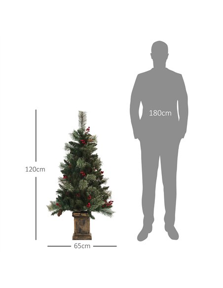 HOMCOM 1.2m/4ft Artificial Christmas Tree with 100 Warm White LED Lights and 8 Modes, Small Xmas Tree with Red Berries, Pine Con - pic 211401 | FastDaddyshop