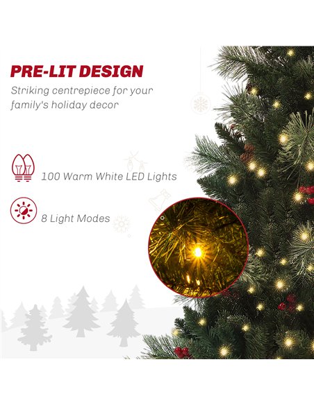 HOMCOM 1.2m/4ft Artificial Christmas Tree with 100 Warm White LED Lights and 8 Modes, Small Xmas Tree with Red Berries, Pine Con - pic 211402 | FastDaddyshop