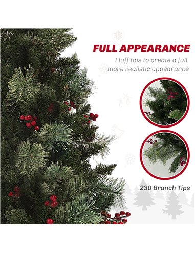 HOMCOM 1.2m/4ft Artificial Christmas Tree with 100 Warm White LED Lights and 8 Modes, Small Xmas Tree with Red Berries, Pine Con
