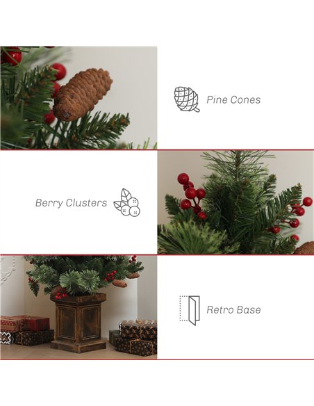 HOMCOM 1.2m/4ft Artificial Christmas Tree with 100 Warm White LED Lights and 8 Modes, Small Xmas Tree with Red Berries, Pine Con - pic 211404 | FastDaddyshop