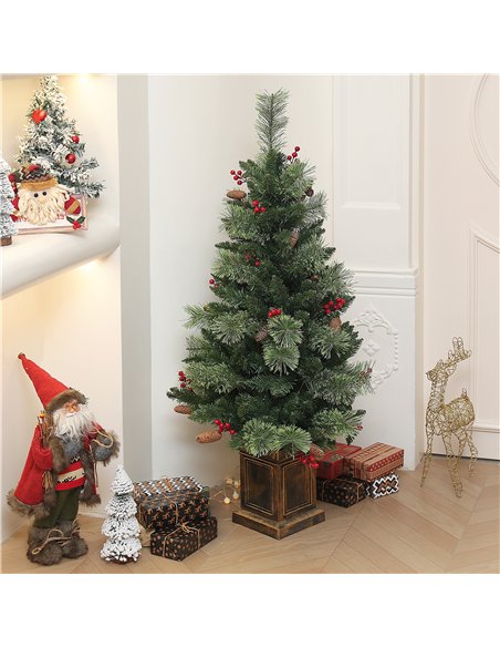 HOMCOM 1.2m/4ft Artificial Christmas Tree with 100 Warm White LED Lights and 8 Modes, Small Xmas Tree with Red Berries, Pine Con - pic 211406 | FastDaddyshop