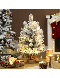 HOMCOM 60 cm Prelit Small Christmas Tree with 35 LED Lights, Snow Flocked Tabletop Mini Xmas Tree with 72 Dense Branches, Pine C 2