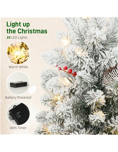 HOMCOM 60 cm Prelit Small Christmas Tree with 35 LED Lights, Snow Flocked Tabletop Mini Xmas Tree with 72 Dense Branches, Pine C