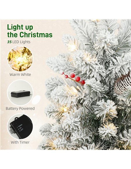 HOMCOM 60 cm Prelit Small Christmas Tree with 35 LED Lights, Snow Flocked Tabletop Mini Xmas Tree with 72 Dense Branches, Pine C - pic 211430 | FastDaddyshop