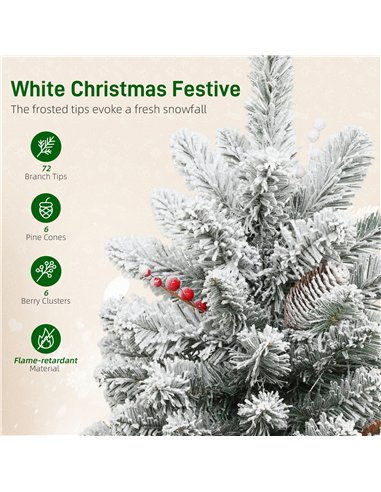 HOMCOM 60 cm Prelit Small Christmas Tree with 35 LED Lights, Snow Flocked Tabletop Mini Xmas Tree with 72 Dense Branches, Pine C