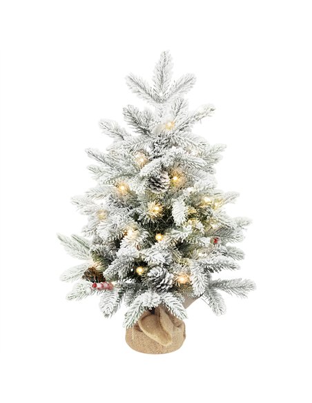 HOMCOM 60 cm Prelit Small Christmas Tree with 35 LED Lights, Snow Flocked Tabletop Mini Xmas Tree with Pine Cones, Berry Cluster - pic 211435 | FastDaddyshop