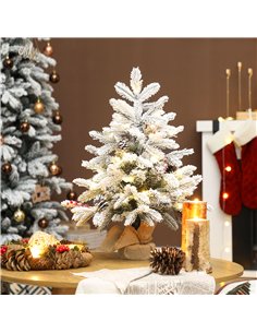 HOMCOM 60 cm Prelit Small Christmas Tree with 35 LED Lights, Snow Flocked Tabletop Mini Xmas Tree with Pine Cones, Berry Cluster 2