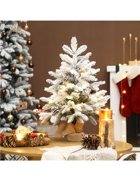 HOMCOM 60 cm Prelit Small Christmas Tree with 35 LED Lights, Snow Flocked Tabletop Mini Xmas Tree with Pine Cones, Berry Cluster - pic 211436 | FastDaddyshop