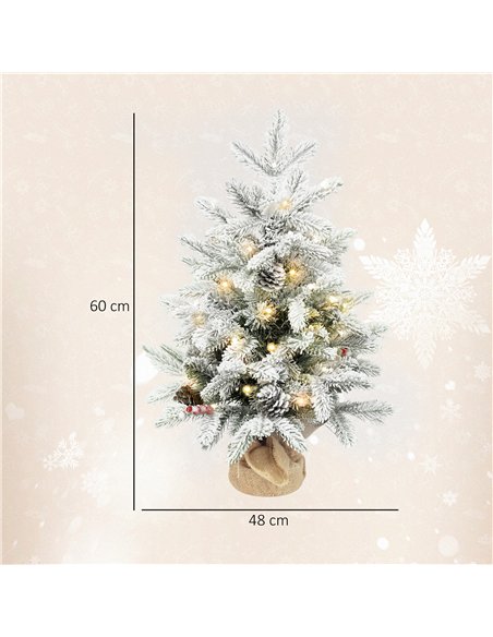 HOMCOM 60 cm Prelit Small Christmas Tree with 35 LED Lights, Snow Flocked Tabletop Mini Xmas Tree with Pine Cones, Berry Cluster - pic 211437 | FastDaddyshop
