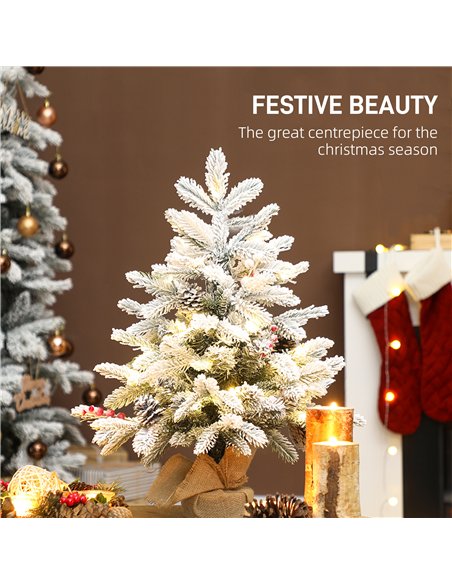 HOMCOM 60 cm Prelit Small Christmas Tree with 35 LED Lights, Snow Flocked Tabletop Mini Xmas Tree with Pine Cones, Berry Cluster - pic 211438 | FastDaddyshop