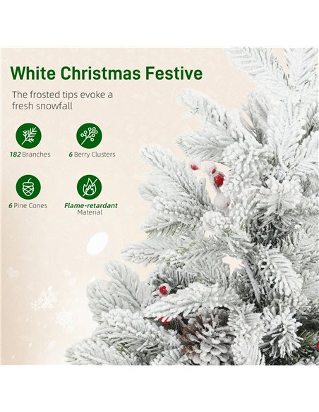 HOMCOM 60 cm Prelit Small Christmas Tree with 35 LED Lights, Snow Flocked Tabletop Mini Xmas Tree with Pine Cones, Berry Cluster - pic 211440 | FastDaddyshop