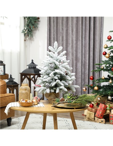 HOMCOM 60 cm Prelit Small Christmas Tree with 35 LED Lights, Snow Flocked Tabletop Mini Xmas Tree with Pine Cones, Berry Cluster - pic 211442 | FastDaddyshop