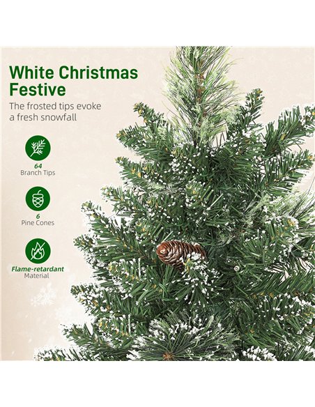 HOMCOM 60 cm Prelit Small Christmas Tree, Snow Flocked Tabletop Mini Xmas Tree with 35 LED Lights, Pine Cones and Linen Cover Ba - pic 211449 | FastDaddyshop