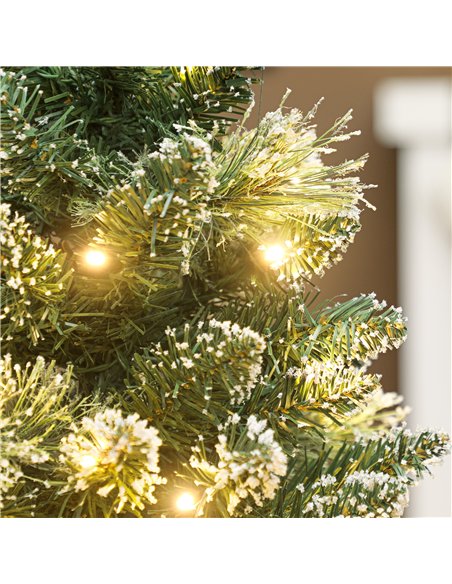 HOMCOM 60 cm Prelit Small Christmas Tree, Snow Flocked Tabletop Mini Xmas Tree with 35 LED Lights, Pine Cones and Linen Cover Ba - pic 211451 | FastDaddyshop