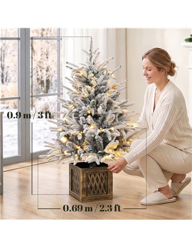 HOMCOM 90 cm Prelit Flocked Table Christmas Tree, Artificial Christmas Tree with 70 Warm White LED Lights, 488 Tips, Green