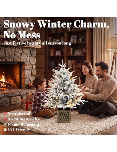 HOMCOM 90 cm Prelit Flocked Table Christmas Tree, Artificial Christmas Tree with 70 Warm White LED Lights, 488 Tips, Green