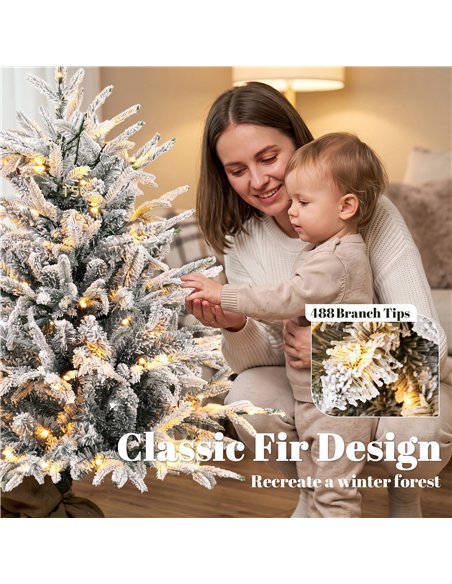 HOMCOM 90 cm Prelit Flocked Table Christmas Tree, Artificial Christmas Tree with 70 Warm White LED Lights, 488 Tips, Green - pic 211457 | FastDaddyshop