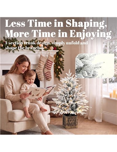 HOMCOM 90 cm Prelit Flocked Table Christmas Tree, Artificial Christmas Tree with 70 Warm White LED Lights, 488 Tips, Green
