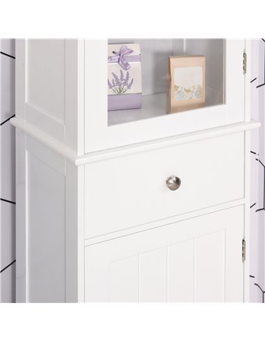 Kleankin Free Standing Slim Bathroom Storage Cabinet with 3-tier Shelf, Drawer, Door, White