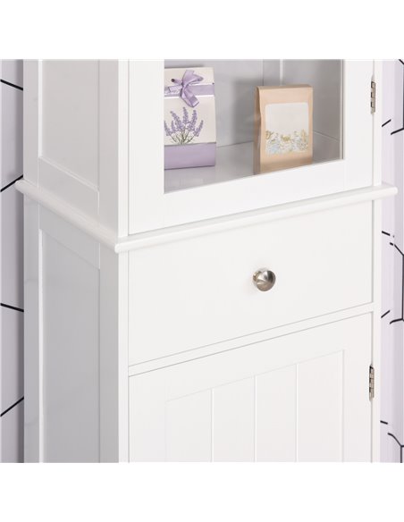 Kleankin Free Standing Slim Bathroom Storage Cabinet with 3-tier Shelf, Drawer, Door, White - pic 21146 | FastDaddyshop