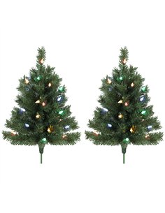 HOMCOM 60 cm Prelit Christmas Tree, 2 Packs Artificial Christmas Trees with 60 Colourful LED Lights, 130 Tips, Green