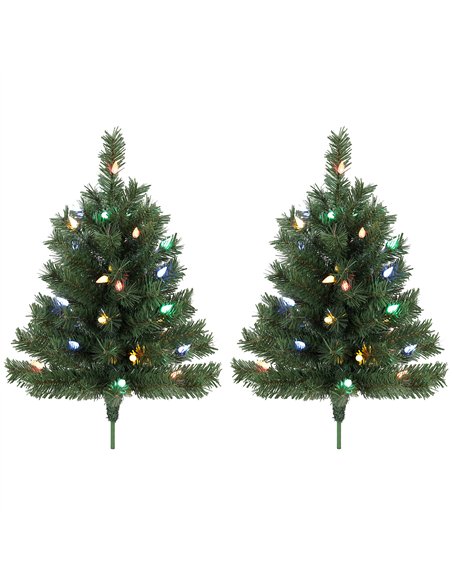 HOMCOM 60 cm Prelit Christmas Tree, 2 Packs Artificial Christmas Trees with 60 Colourful LED Lights, 130 Tips, Green - pic 211462 | FastDaddyshop