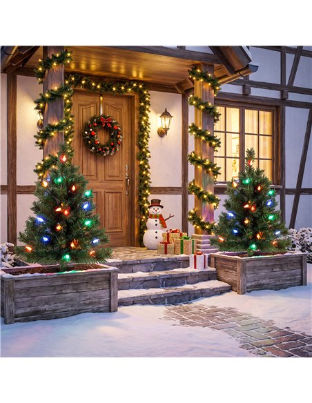 HOMCOM 60 cm Prelit Christmas Tree, 2 Packs Artificial Christmas Trees with 60 Colourful LED Lights, 130 Tips, Green - pic 211463 | FastDaddyshop