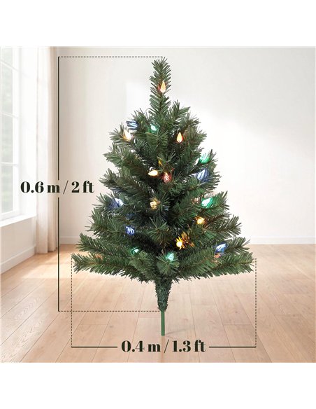 HOMCOM 60 cm Prelit Christmas Tree, 2 Packs Artificial Christmas Trees with 60 Colourful LED Lights, 130 Tips, Green - pic 211464 | FastDaddyshop