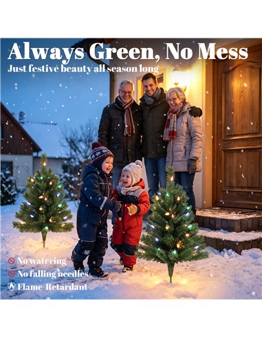HOMCOM 60 cm Prelit Christmas Tree, 2 Packs Artificial Christmas Trees with 60 Colourful LED Lights, 130 Tips, Green