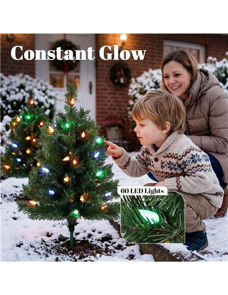 HOMCOM 60 cm Prelit Christmas Tree, 2 Packs Artificial Christmas Trees with 60 Colourful LED Lights, 130 Tips, Green - pic 211466 | FastDaddyshop