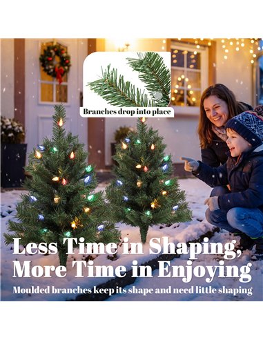 HOMCOM 60 cm Prelit Christmas Tree, 2 Packs Artificial Christmas Trees with 60 Colourful LED Lights, 130 Tips, Green