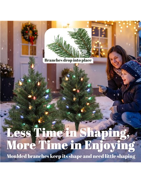 HOMCOM 60 cm Prelit Christmas Tree, 2 Packs Artificial Christmas Trees with 60 Colourful LED Lights, 130 Tips, Green - pic 211467 | FastDaddyshop