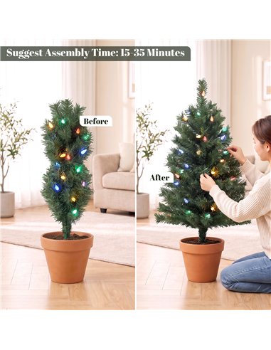 HOMCOM 60 cm Prelit Christmas Tree, 2 Packs Artificial Christmas Trees with 60 Colourful LED Lights, 130 Tips, Green