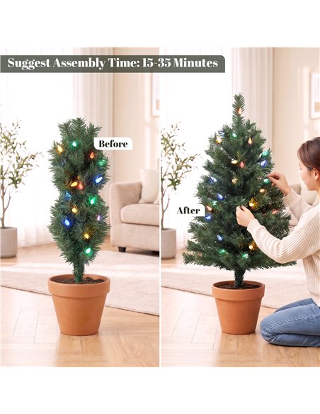 HOMCOM 60 cm Prelit Christmas Tree, 2 Packs Artificial Christmas Trees with 60 Colourful LED Lights, 130 Tips, Green - pic 211468 | FastDaddyshop