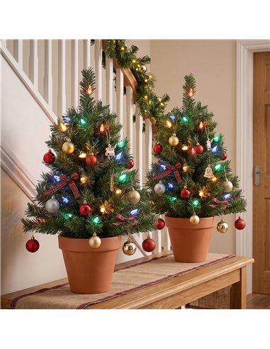 HOMCOM 60 cm Prelit Christmas Tree, 2 Packs Artificial Christmas Trees with 60 Colourful LED Lights, 130 Tips, Green