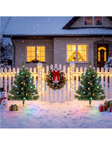 HOMCOM 60 cm Prelit Christmas Tree, 2 Packs Artificial Christmas Trees with 60 Colourful LED Lights, 130 Tips, Green