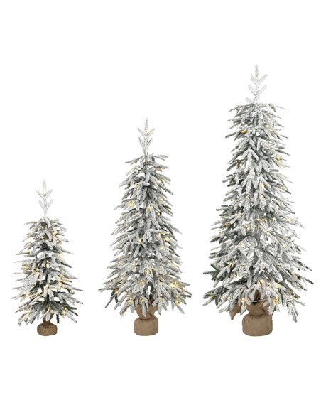 HOMCOM Prelit Flocked Artificial Christmas Tree Set of 3 Snowy Xmas Tree Warm White LED Lights (3FT+4FT+5FT) - pic 211471 | FastDaddyshop