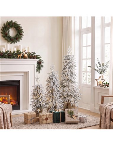 HOMCOM Prelit Flocked Artificial Christmas Tree Set of 3 Snowy Xmas Tree Warm White LED Lights (3FT+4FT+5FT)