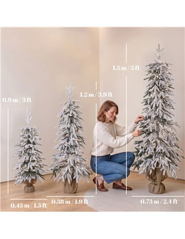 HOMCOM Prelit Flocked Artificial Christmas Tree Set of 3 Snowy Xmas Tree Warm White LED Lights (3FT+4FT+5FT)