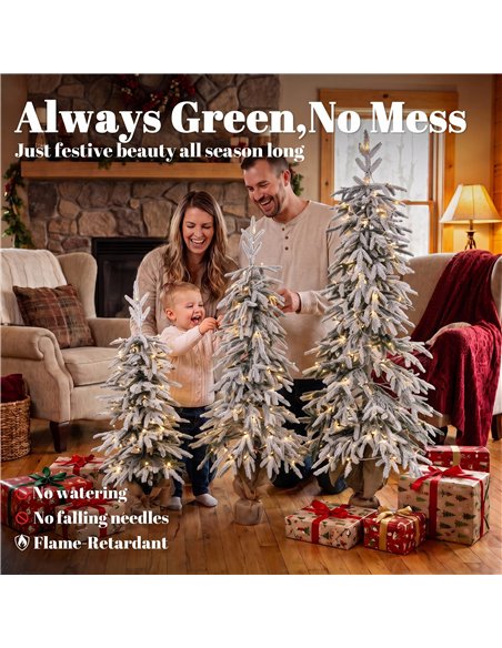 HOMCOM Prelit Flocked Artificial Christmas Tree Set of 3 Snowy Xmas Tree Warm White LED Lights (3FT+4FT+5FT) - pic 211474 | FastDaddyshop