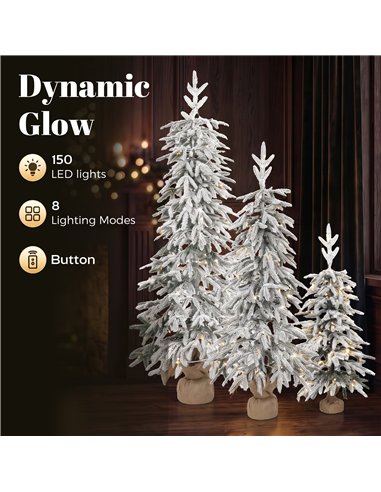 HOMCOM Prelit Flocked Artificial Christmas Tree Set of 3 Snowy Xmas Tree Warm White LED Lights (3FT+4FT+5FT)