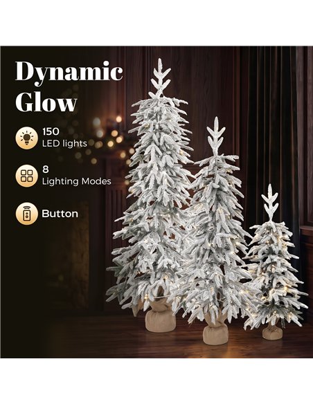 HOMCOM Prelit Flocked Artificial Christmas Tree Set of 3 Snowy Xmas Tree Warm White LED Lights (3FT+4FT+5FT) - pic 211475 | FastDaddyshop